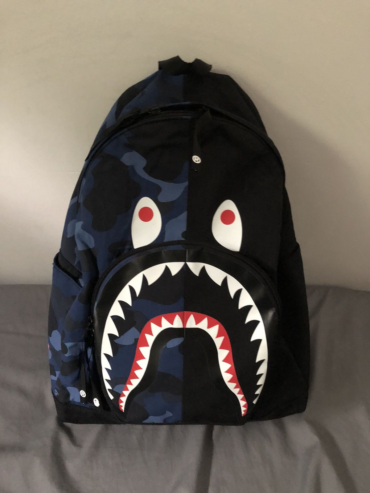 BAPE: Blue Mini ABC Camo Shark Bag