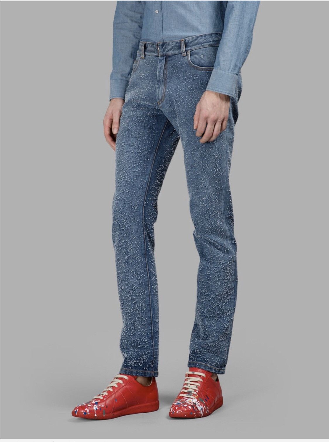 Maison Margiela Mason margiela light blue PILLING jeans | Grailed