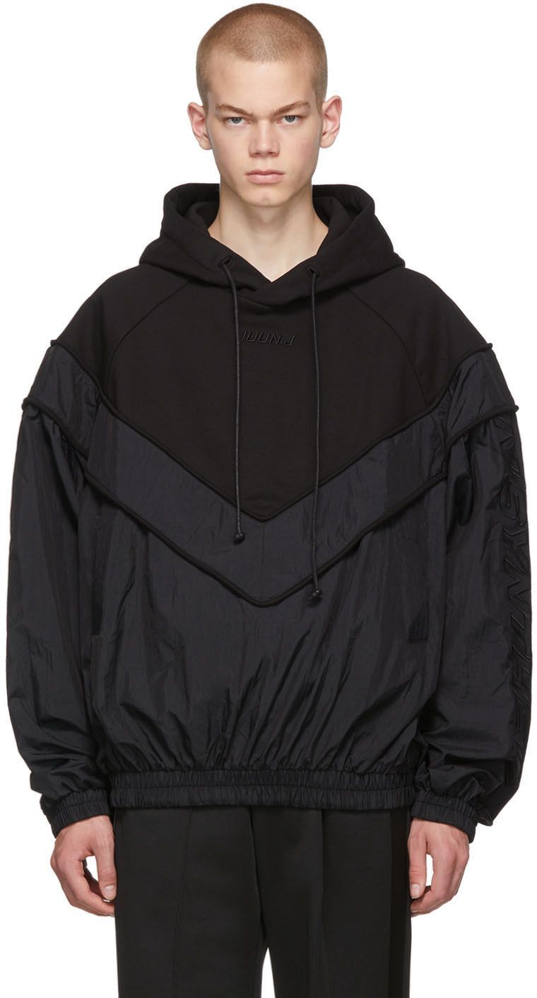 Juun.J Juun.J Black 'N'Synthetic' Panelled Hoodie Size US M / EU 48-50 / 2 - 1 Thumbnail