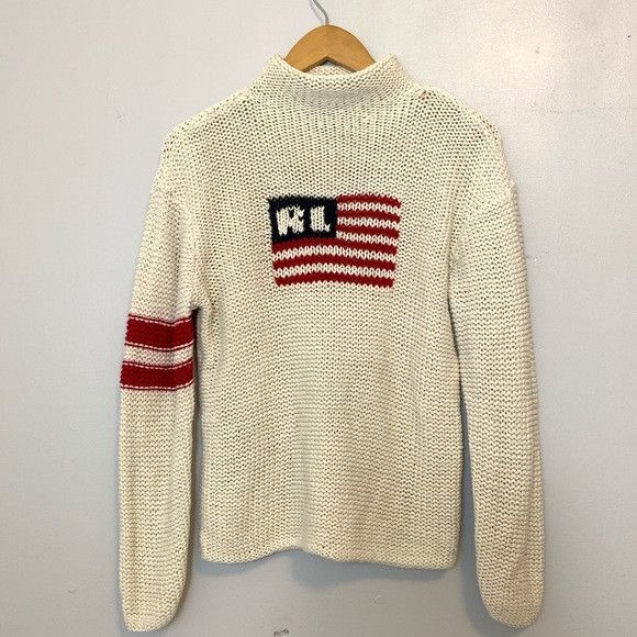 Vintage Polo Jeans Ralph Lauren Turtleneck Sweater Sz sold XXL Ribbed 90s USA Flag