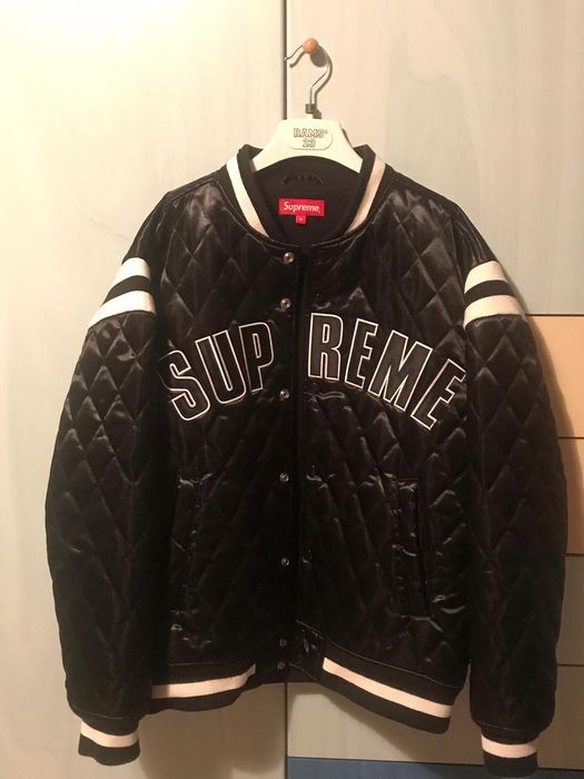 Supreme Supreme Quilted Satin Varsity Jacket Black | Grailed