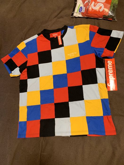 Supreme Supreme Patchwork Pique Tee Red/Yellow/Blue Fw18 | Grailed