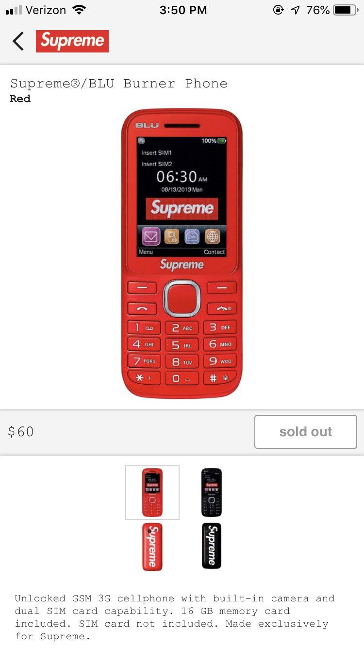 Red Burner Phone Supreme Supreme Blu Burner Phone Red