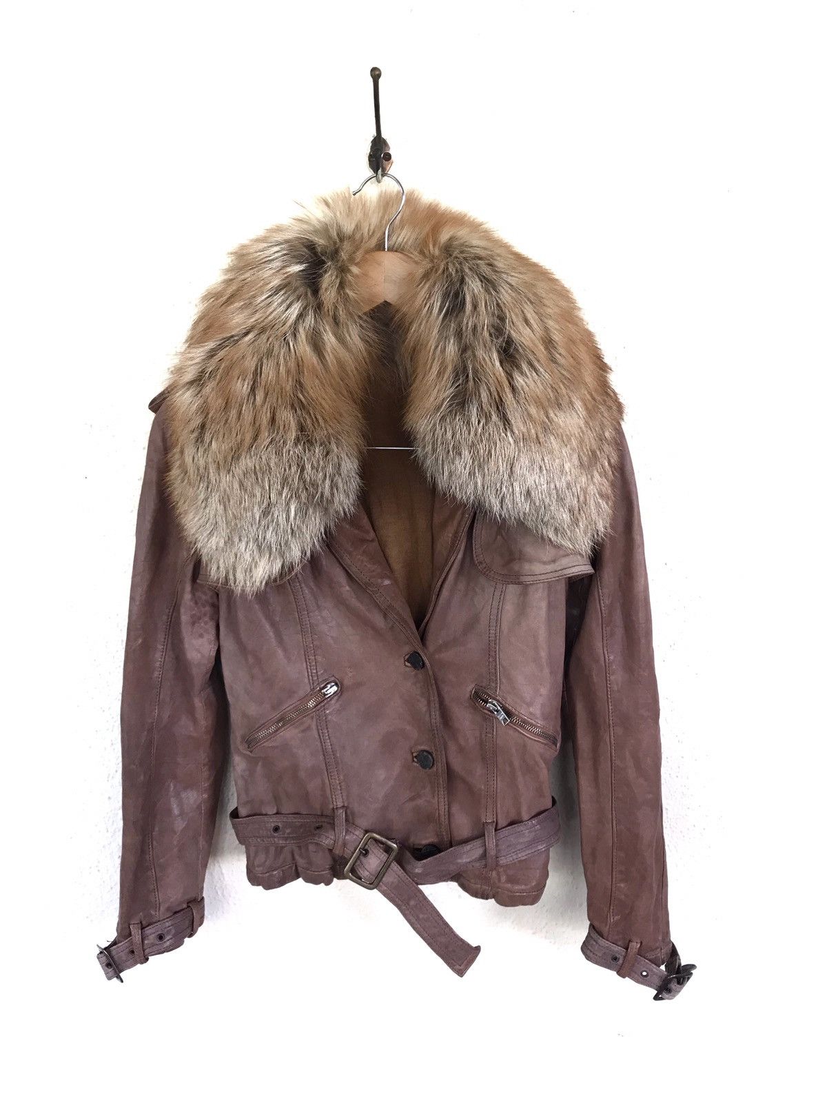 Giorgio Brato Giorgio Brato Brown Leather Jacket Fur Collar Size US XXS / EU 40 - 1 Thumbnail
