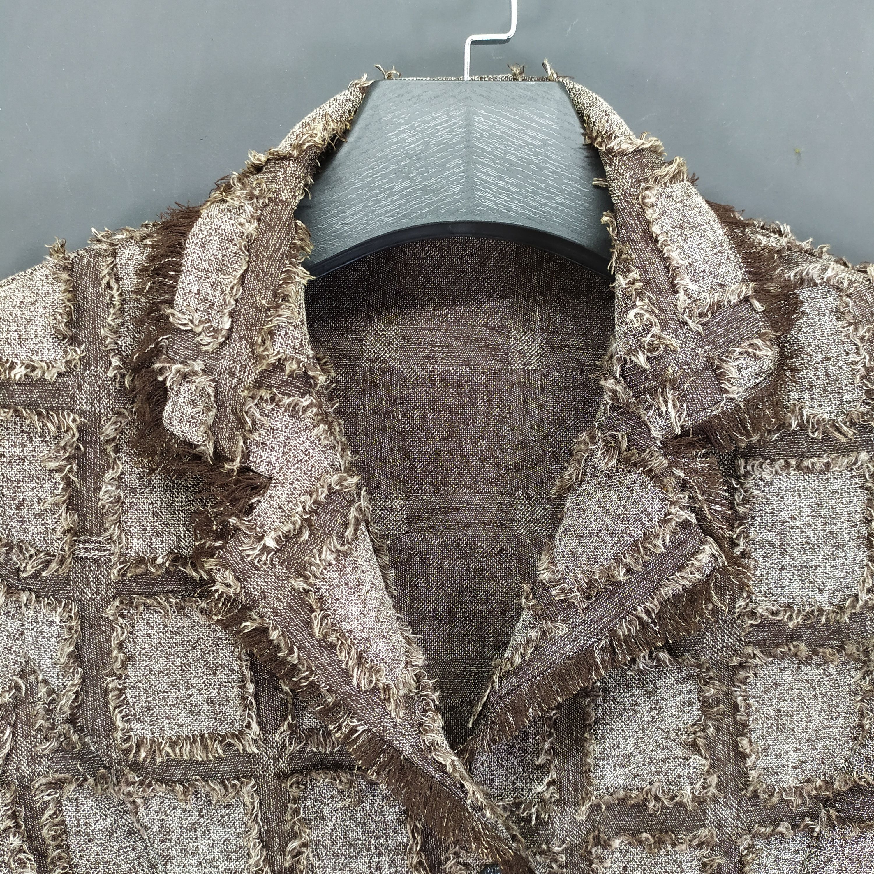 Japanese Brand HAPPY ROAD CHECKED FUR CROPPED JACKET #263-10 Size S / US 4 / IT 40 - 2 Thumbnail