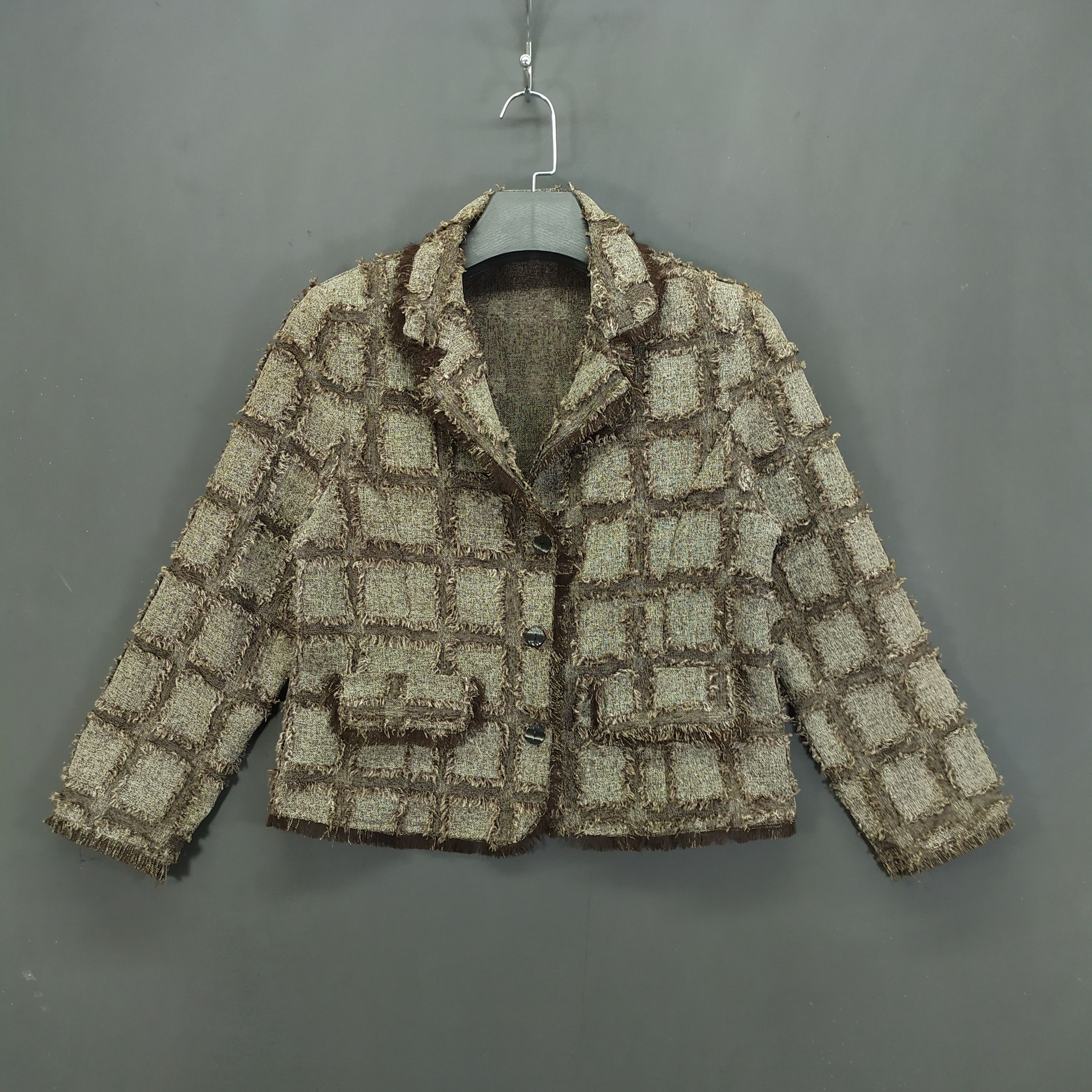 Japanese Brand HAPPY ROAD CHECKED FUR CROPPED JACKET #263-10 Size S / US 4 / IT 40 - 1 Thumbnail