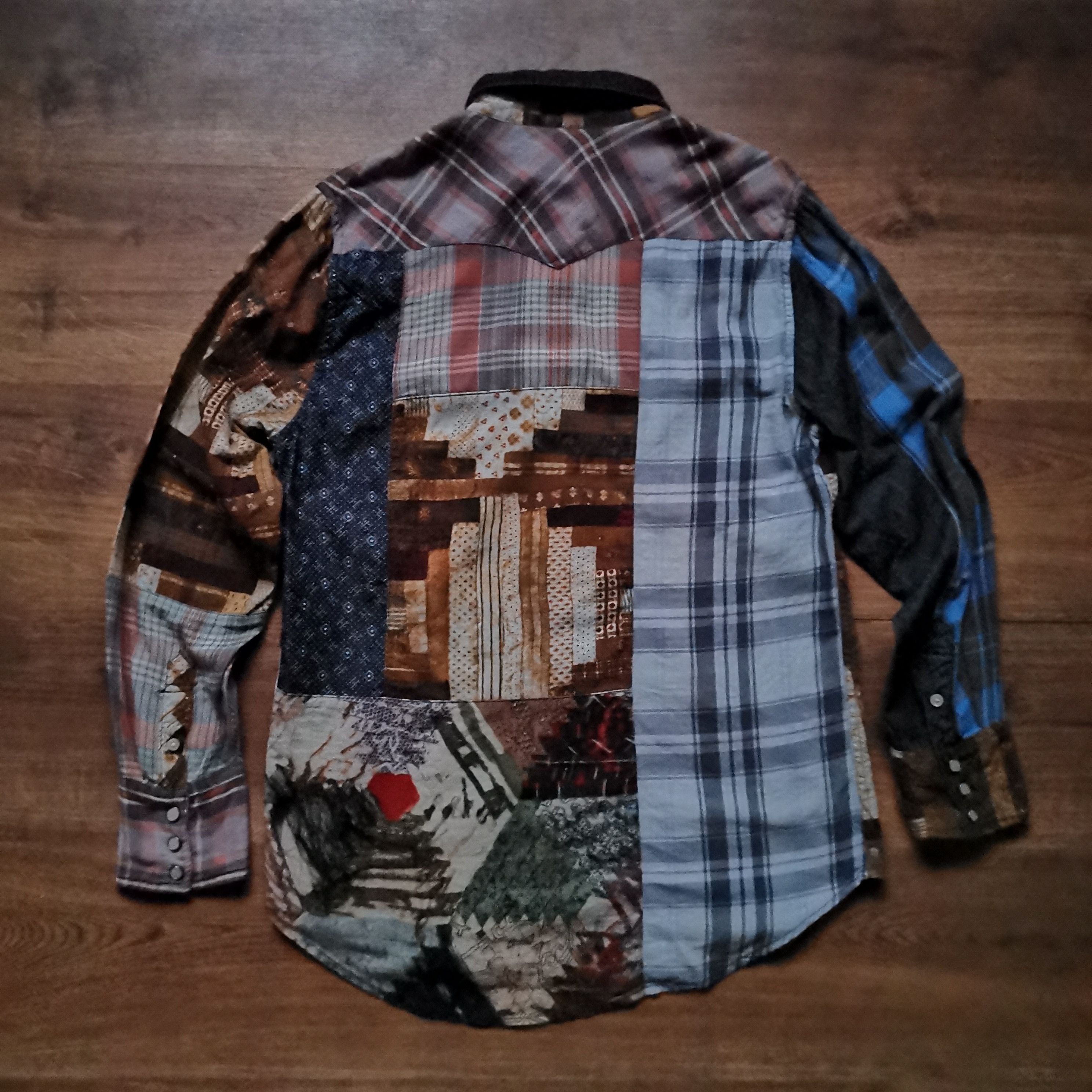 DENIM & online SUPPLY RALPH LAUREN CUSTOMIZED PATCHWORK SHIRT- MEN'S SIZE MEDIUM