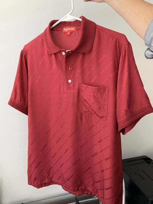 Supreme Supreme Jacquard Logo Silk Polo Burgundy | Grailed