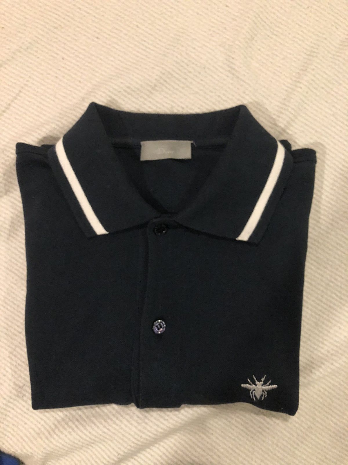 Dior - Polo Shirt with Bee Embroidery Navy Blue Cotton Piqué - Size S - Men