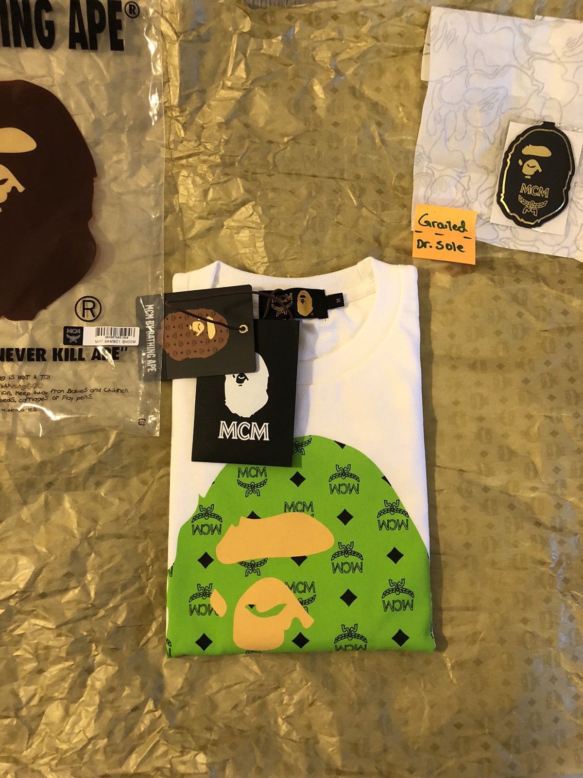Bape x MCM green camo ape head tee - Tops