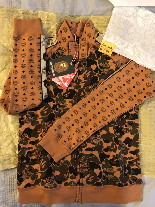 Bape BAPE x MCM Mens Track Jacket Camo Zip Hoodie Brown | Grailed