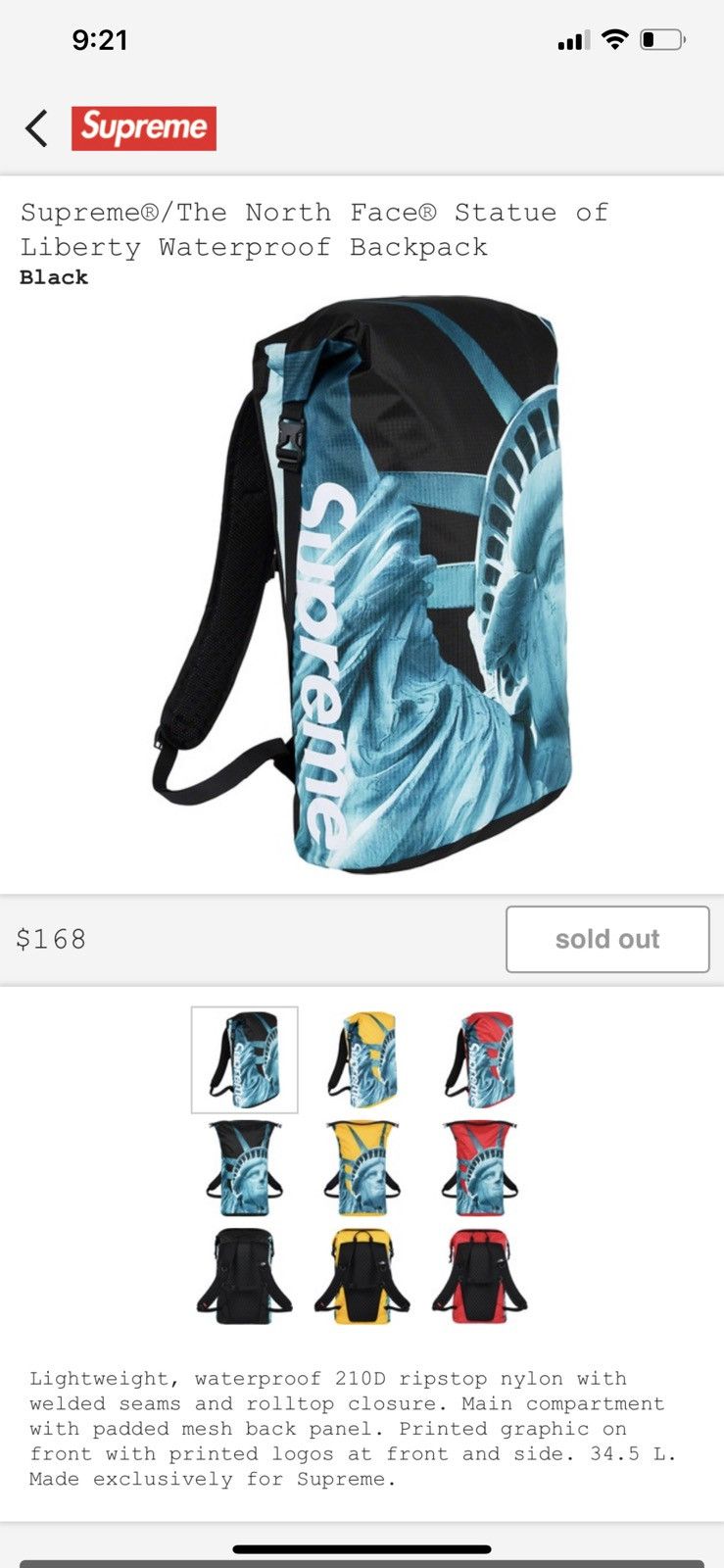 Supreme north face online statue of liberty backpack