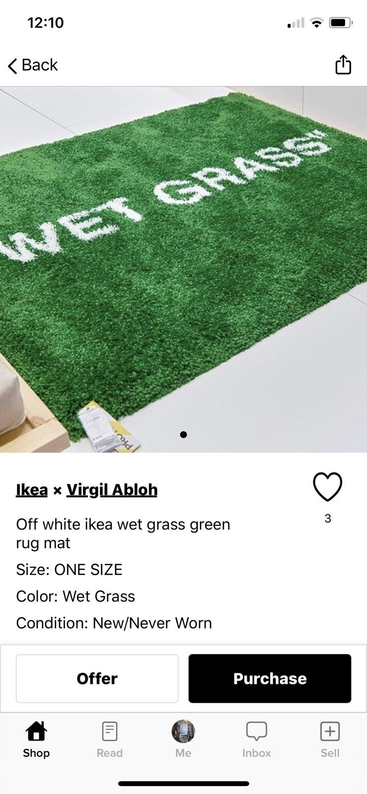 IKEA X VIRGIL ABLOH OFF WHITE “WET GRASS” RUG for Sale in