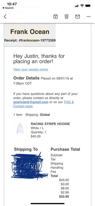Frank ocean top receipt hoodie