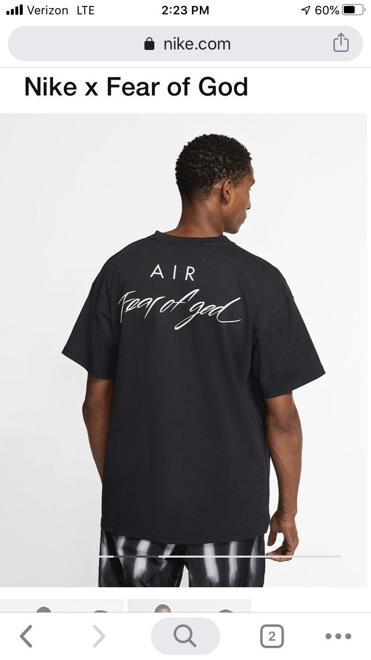 Fear of God Nike Nike NRG Air Fear of God T Shirt Black XL Grailed