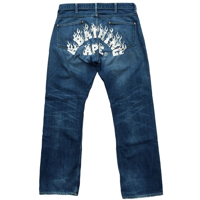 Bape BAPE A Bathing Ape FIRE LOGO DENIM JEANS Pants | Grailed