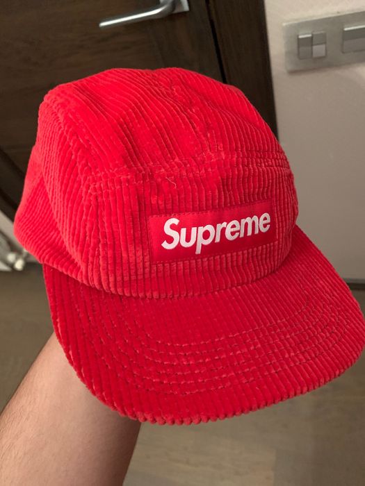 Supreme Waffle Corduroy Camp Cap Red Box Logo | Grailed