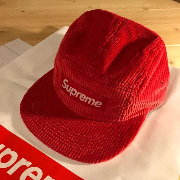 Supreme Waffle Corduroy Camp Cap Red Box Logo | Grailed