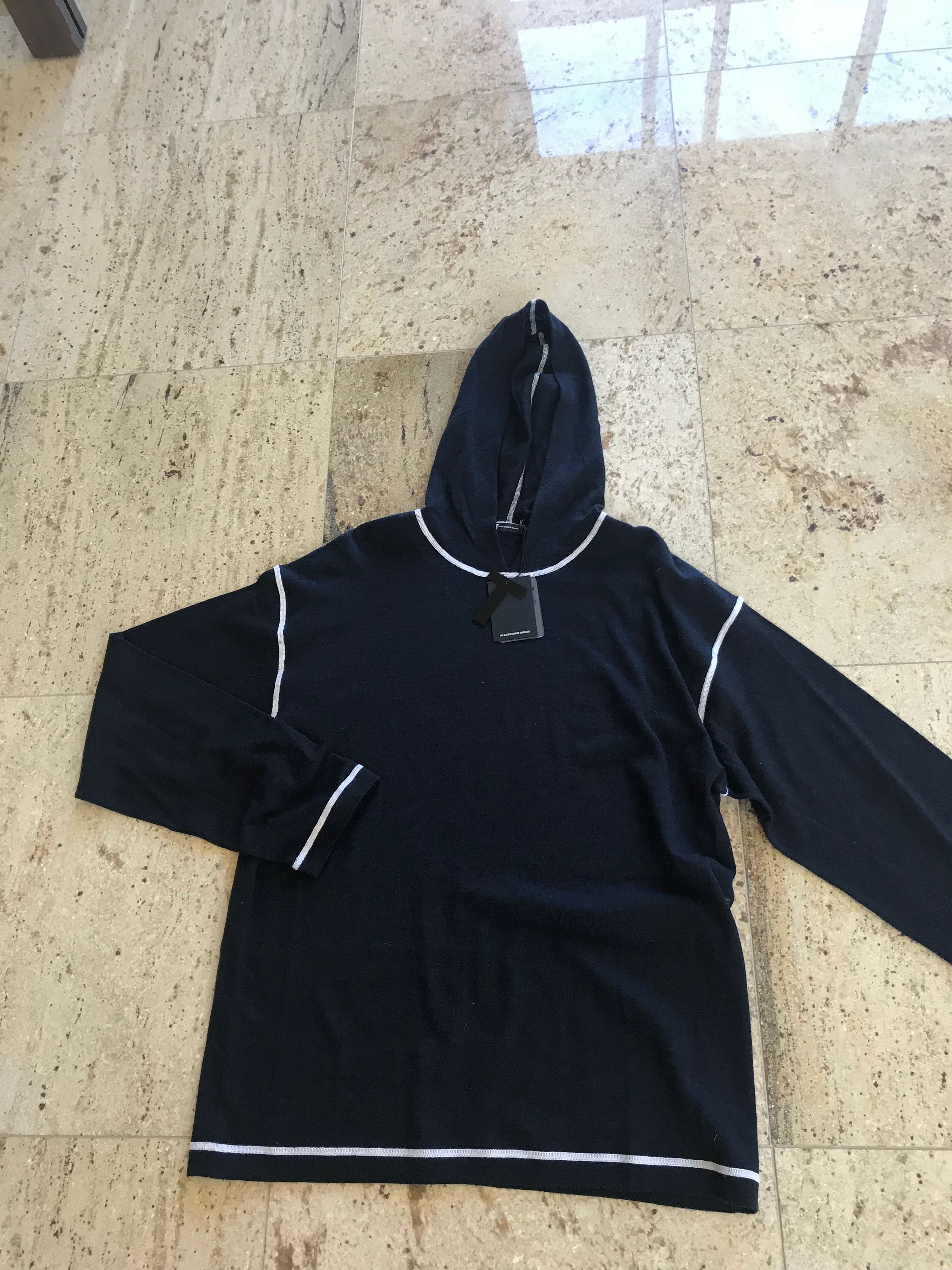T by Alexander Wang Navy Merino Hoodie With White Stitched Trim Size US S / EU 44-46 / 1 - 12 Thumbnail