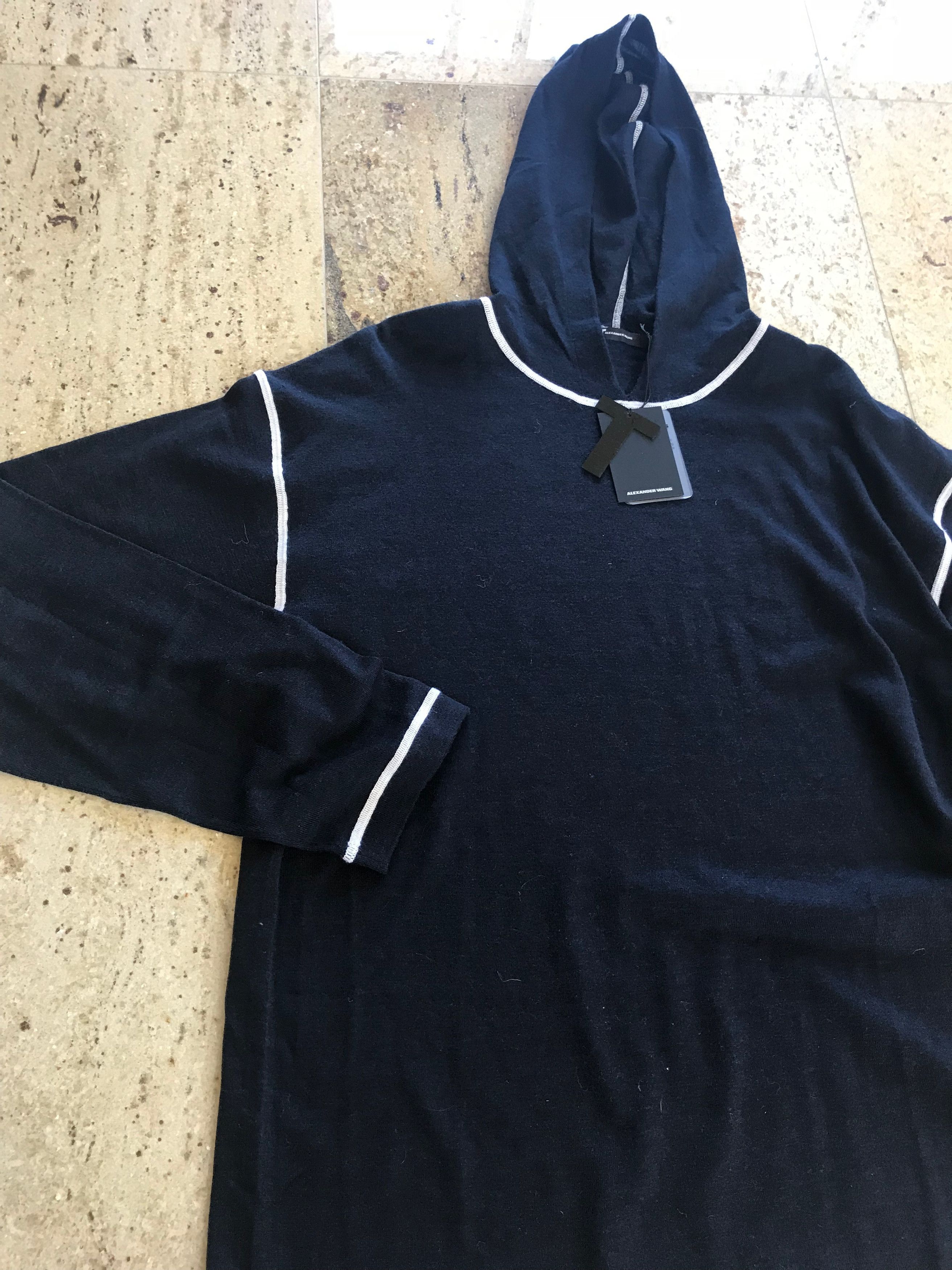 T by Alexander Wang Navy Merino Hoodie With White Stitched Trim Size US S / EU 44-46 / 1 - 10 Thumbnail