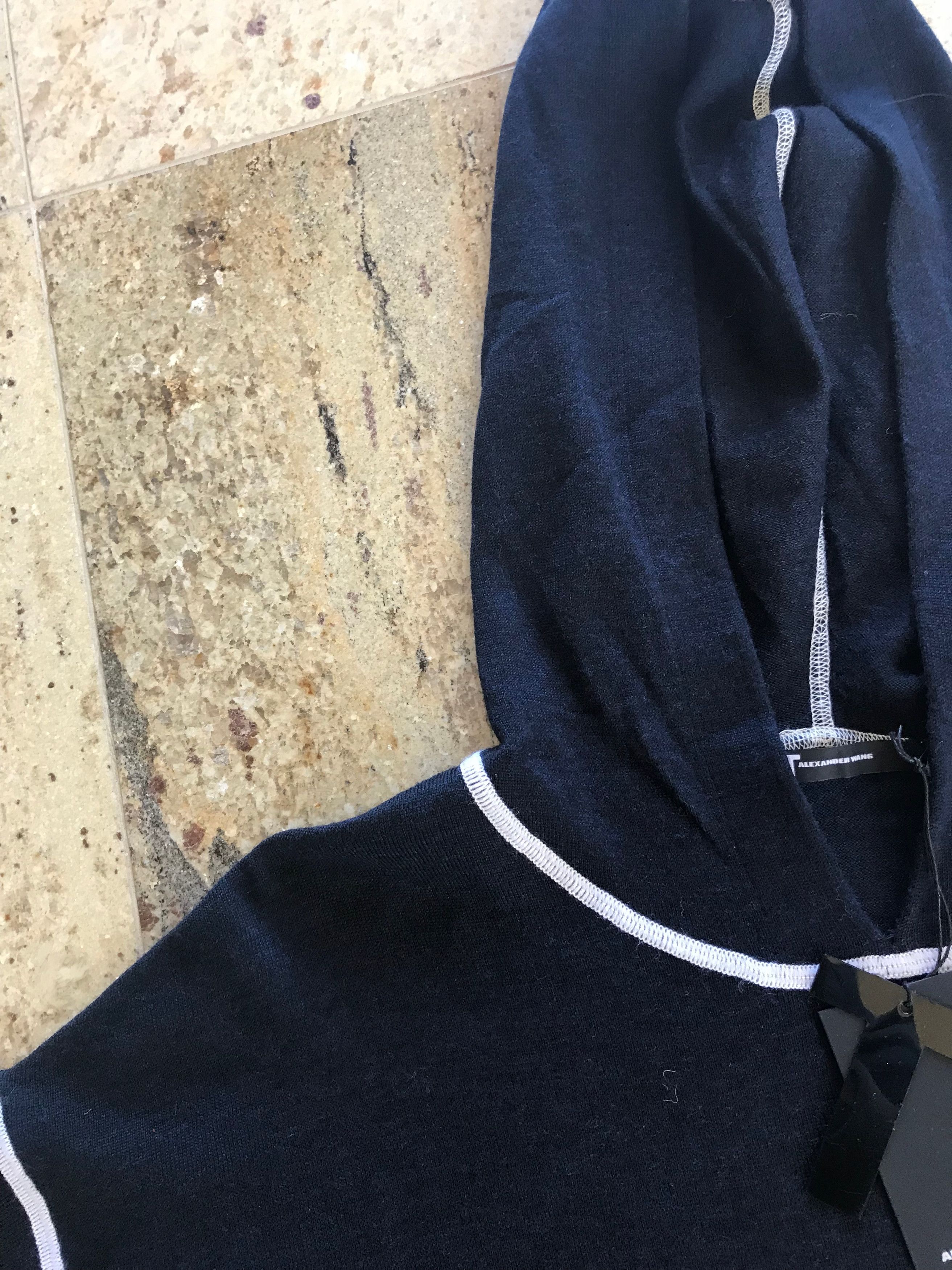 T by Alexander Wang Navy Merino Hoodie With White Stitched Trim Size US S / EU 44-46 / 1 - 6 Thumbnail