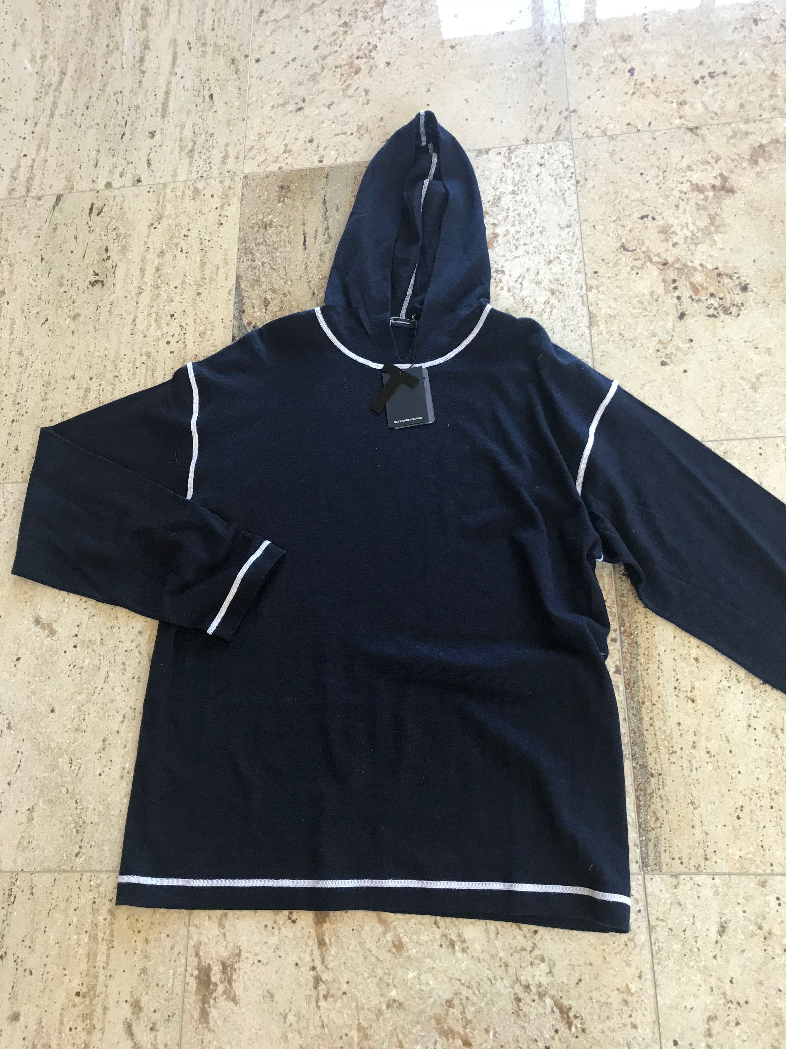 T by Alexander Wang Navy Merino Hoodie With White Stitched Trim Size US S / EU 44-46 / 1 - 1 Thumbnail