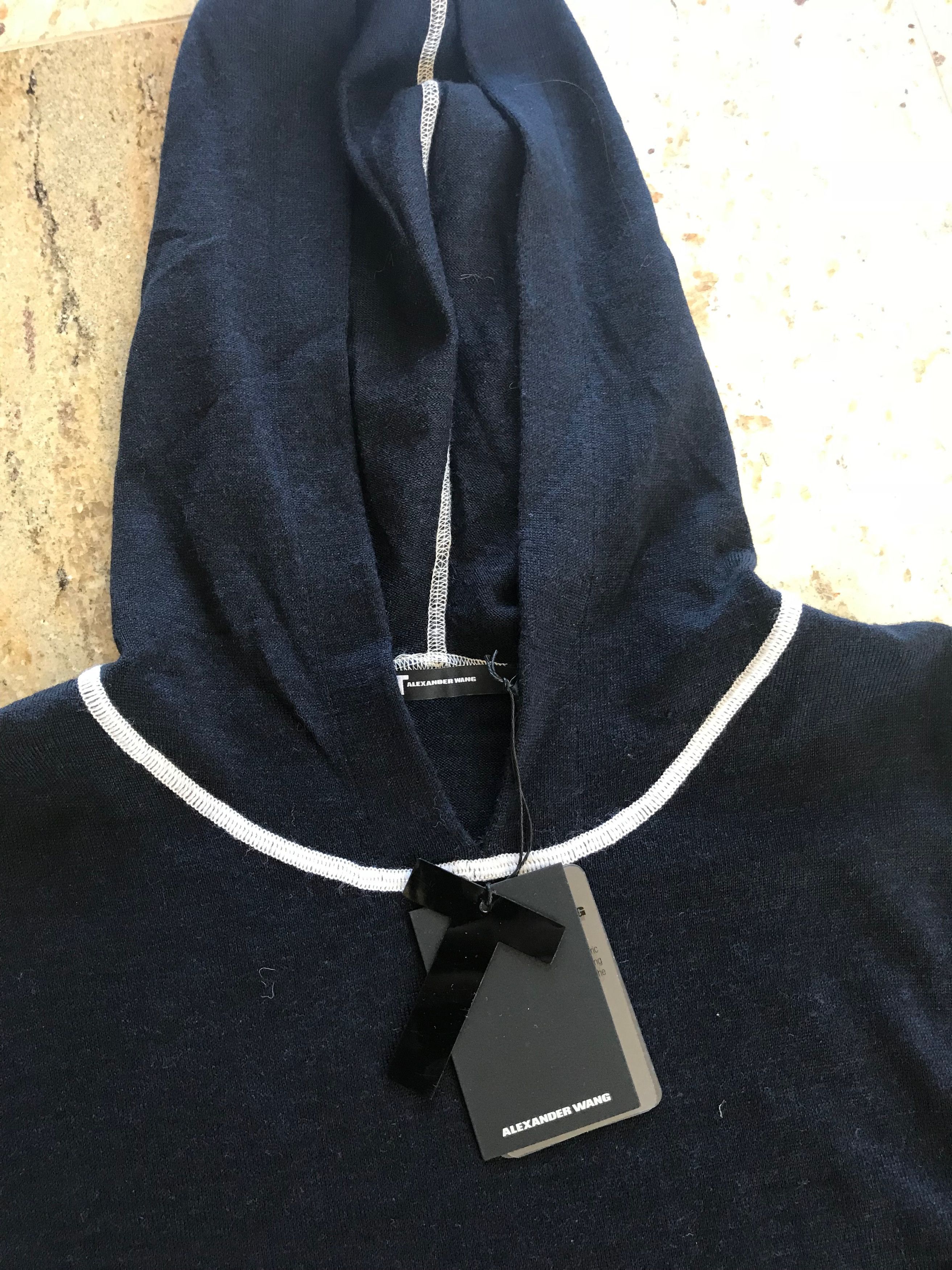 T by Alexander Wang Navy Merino Hoodie With White Stitched Trim Size US S / EU 44-46 / 1 - 5 Thumbnail