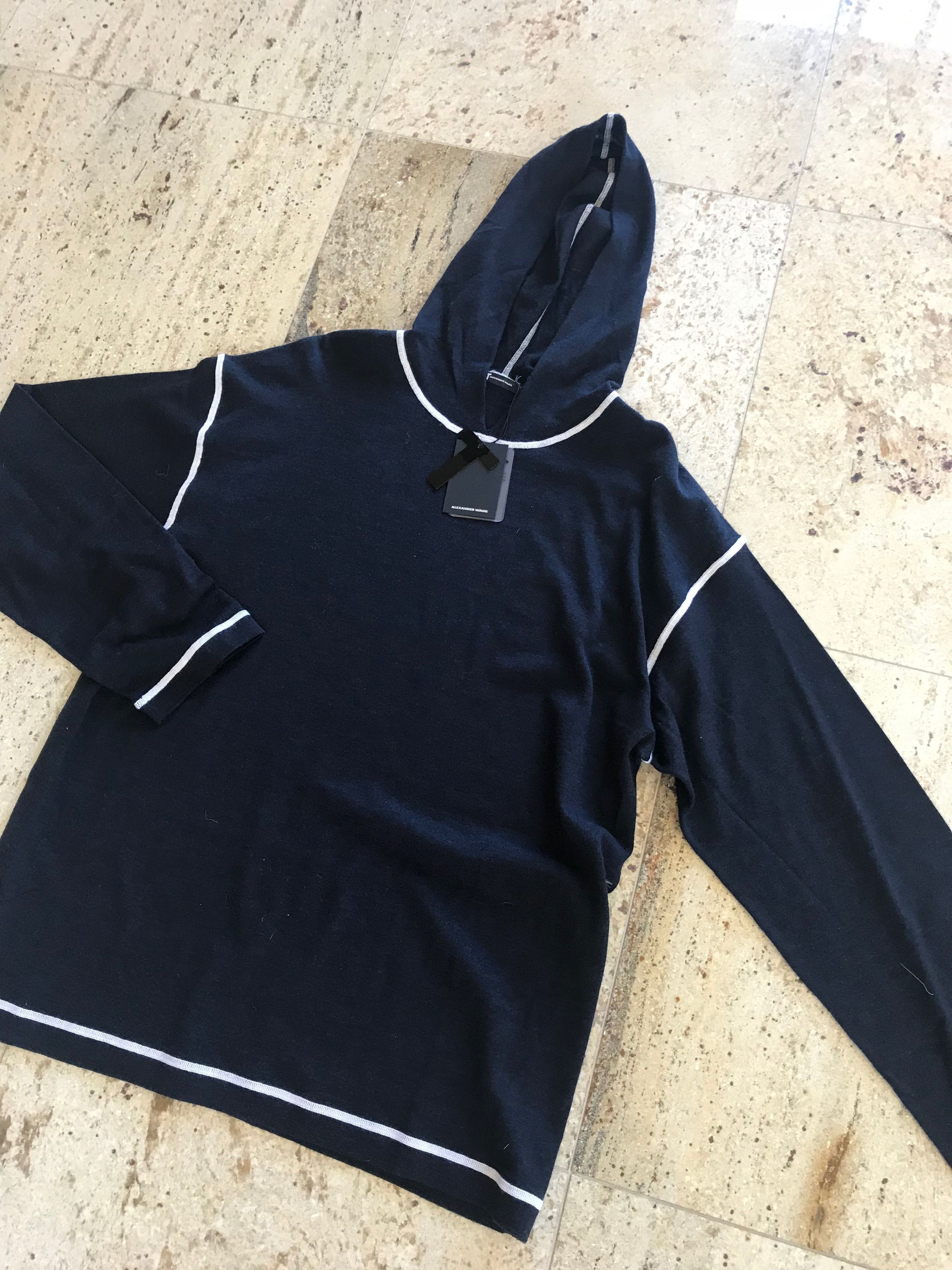T by Alexander Wang Navy Merino Hoodie With White Stitched Trim Size US S / EU 44-46 / 1 - 7 Thumbnail