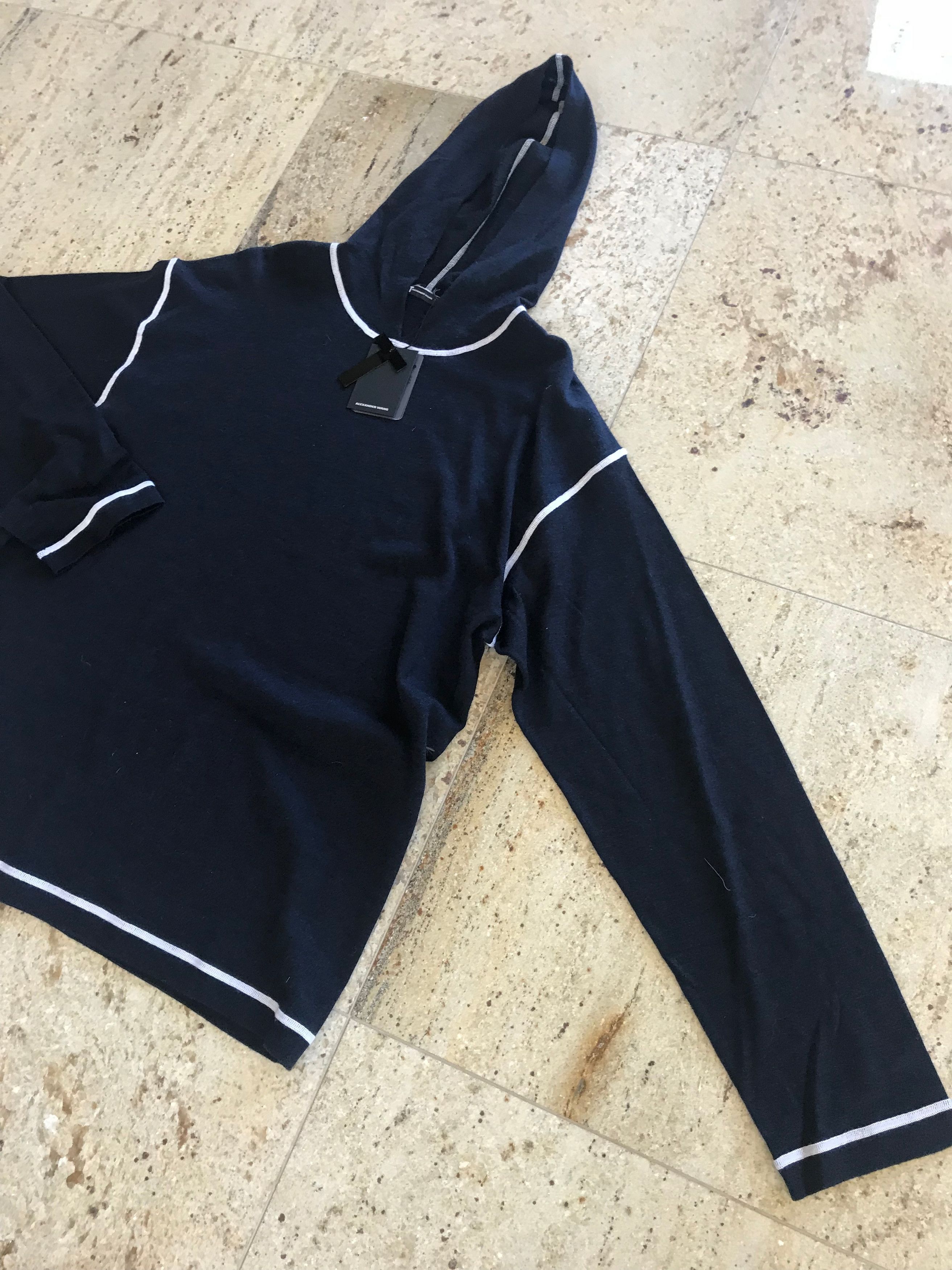 T by Alexander Wang Navy Merino Hoodie With White Stitched Trim Size US S / EU 44-46 / 1 - 9 Thumbnail