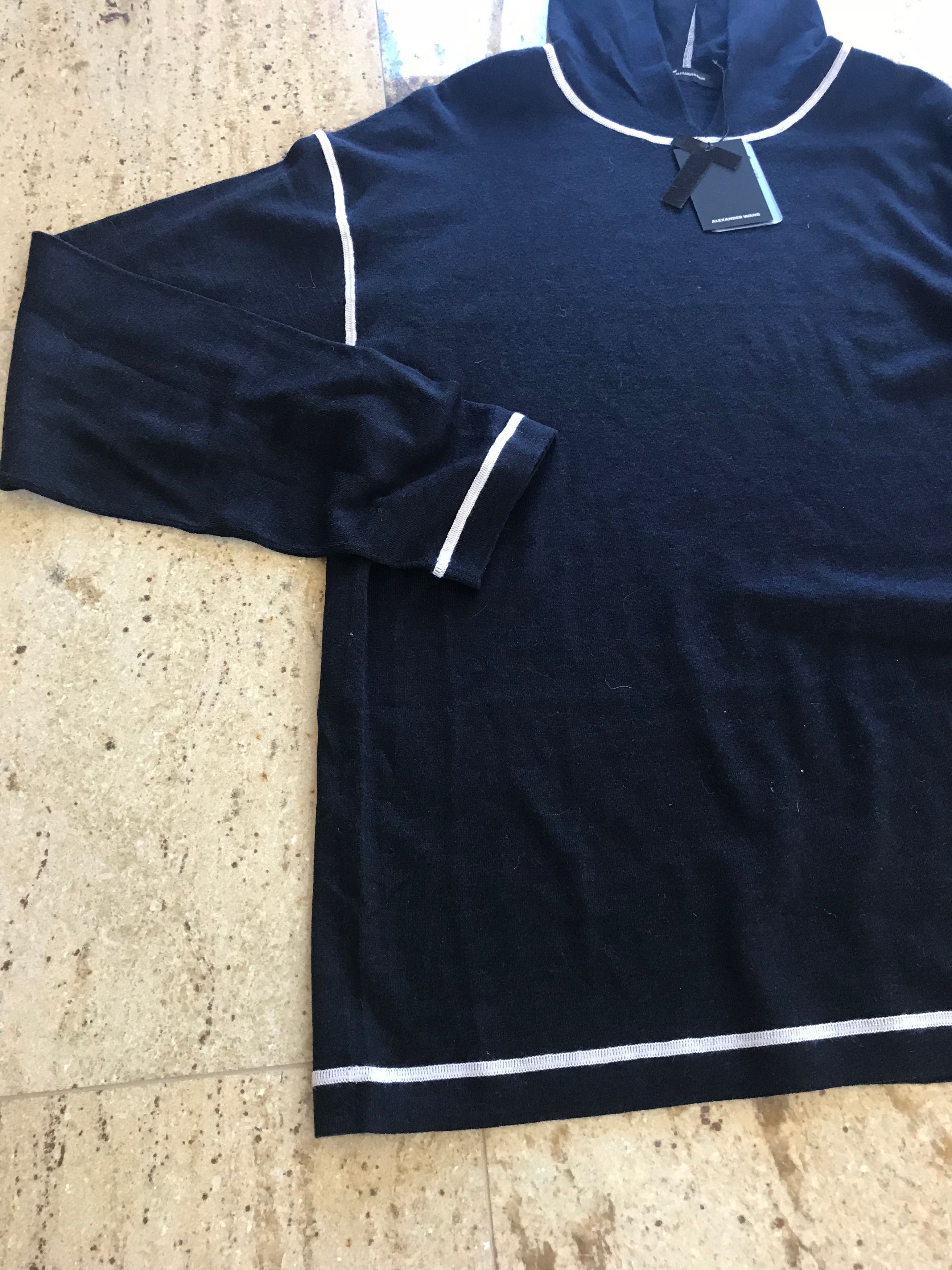 T by Alexander Wang Navy Merino Hoodie With White Stitched Trim Size US S / EU 44-46 / 1 - 11 Thumbnail
