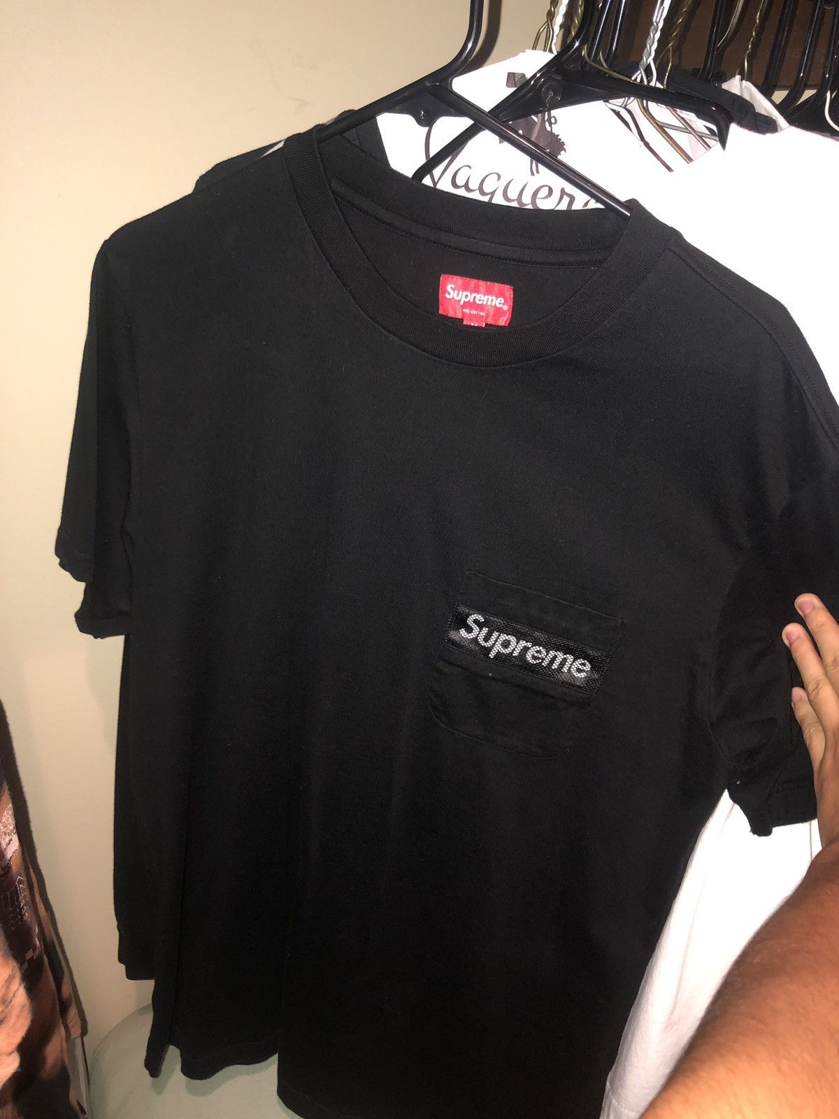 メンズ新品 黒L Supreme mesh Stripe Pocket Tee