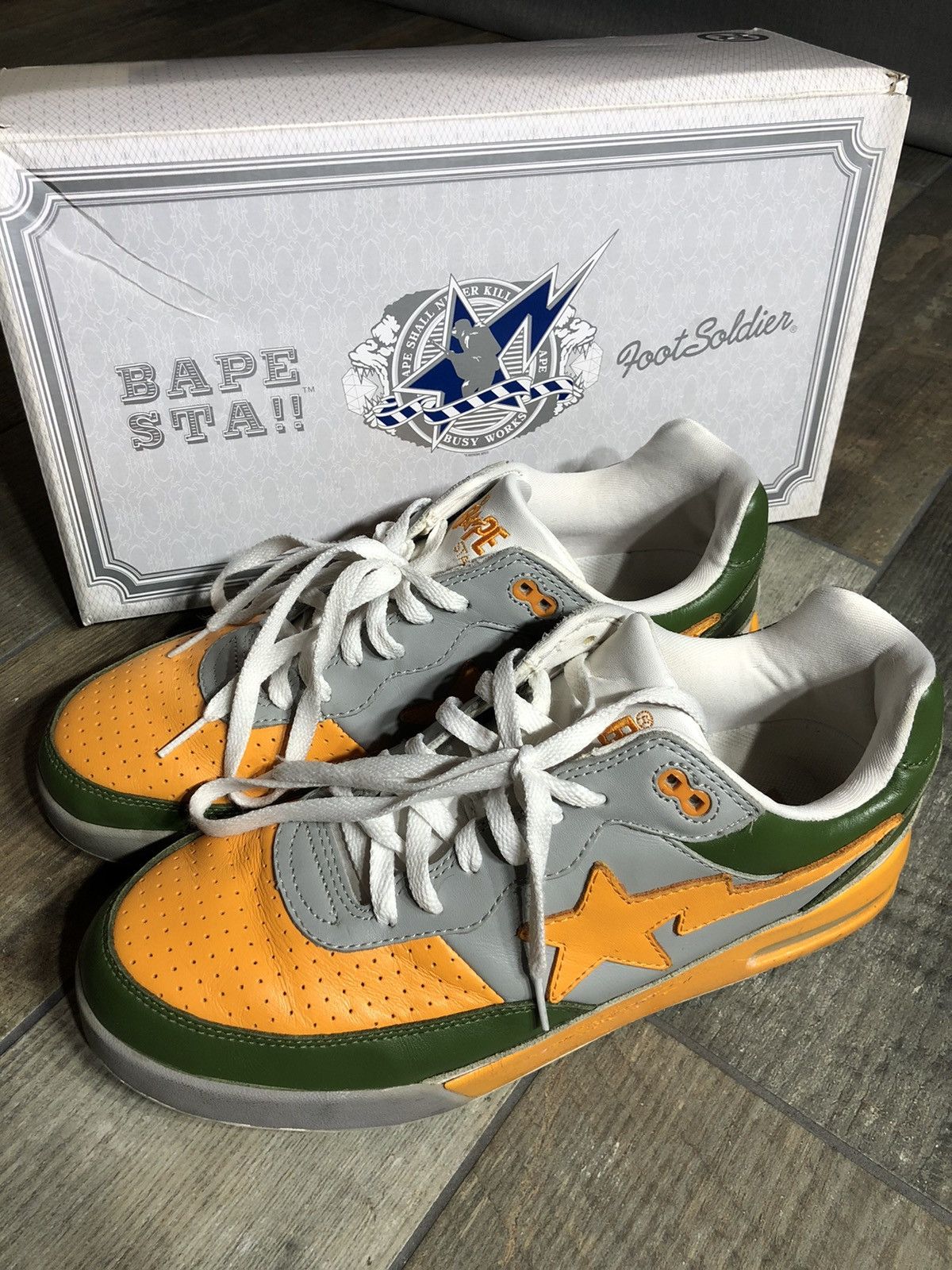 Bape Green Yellow Grey Roadsta Bapesta Sneaker | Grailed