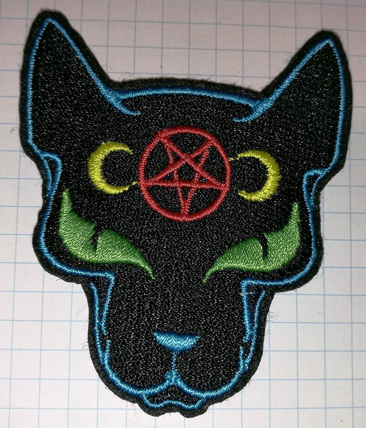 Vintage Moon Satanic Pentagram Black Cat Embroidered Iron On Patch Size ONE SIZE - 1 Preview