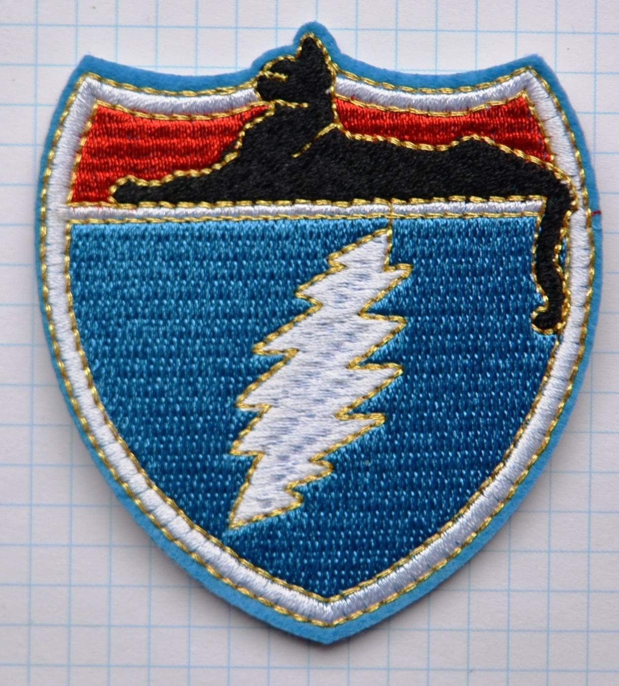 Handmade × Vintage Blue Shield Black Leopard Embroidered Iron On Patch Size ONE SIZE - 1 Preview