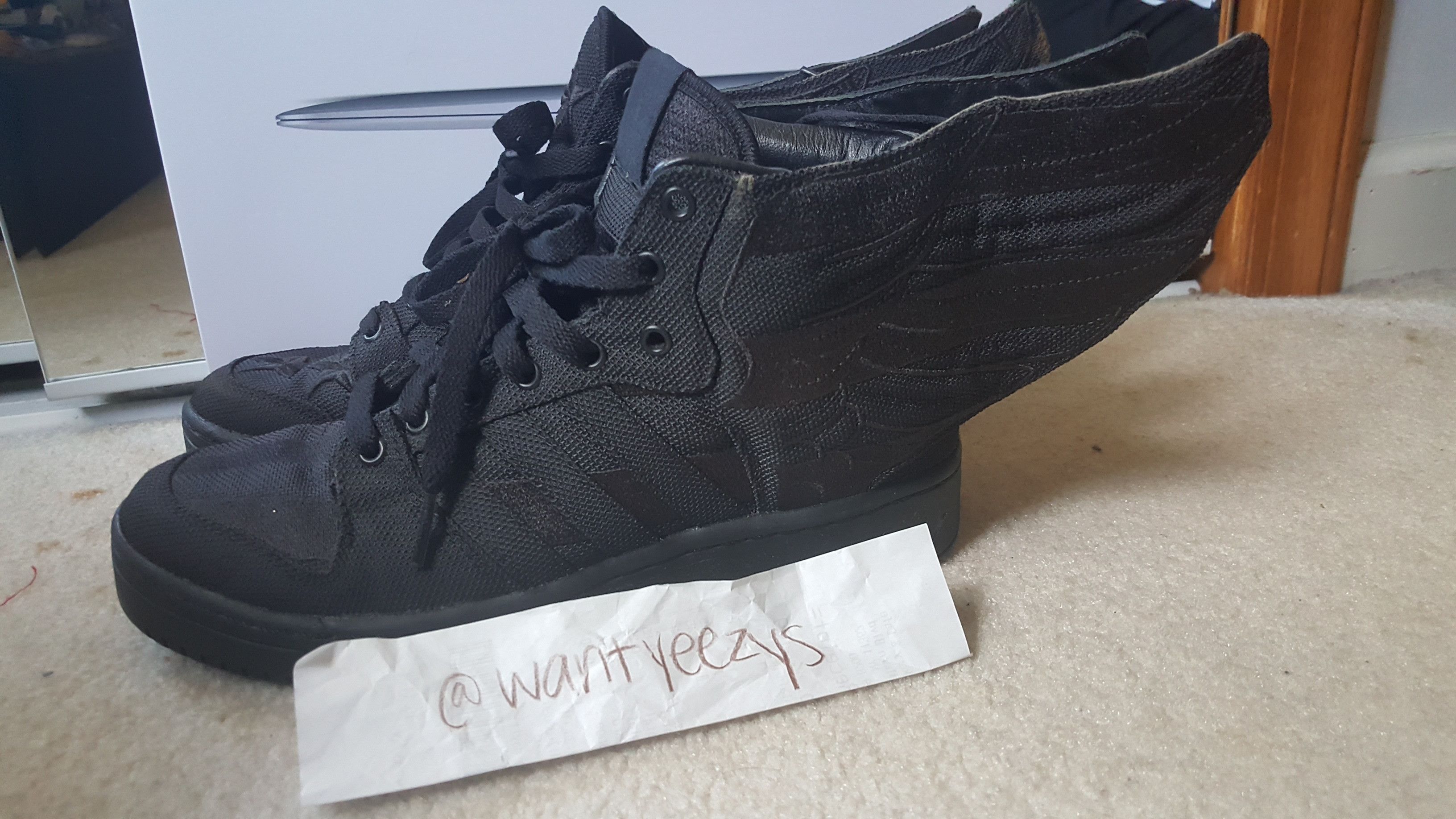 Asap Rocky  Celebrity sneakers, Jeremy scott adidas, All black shoes