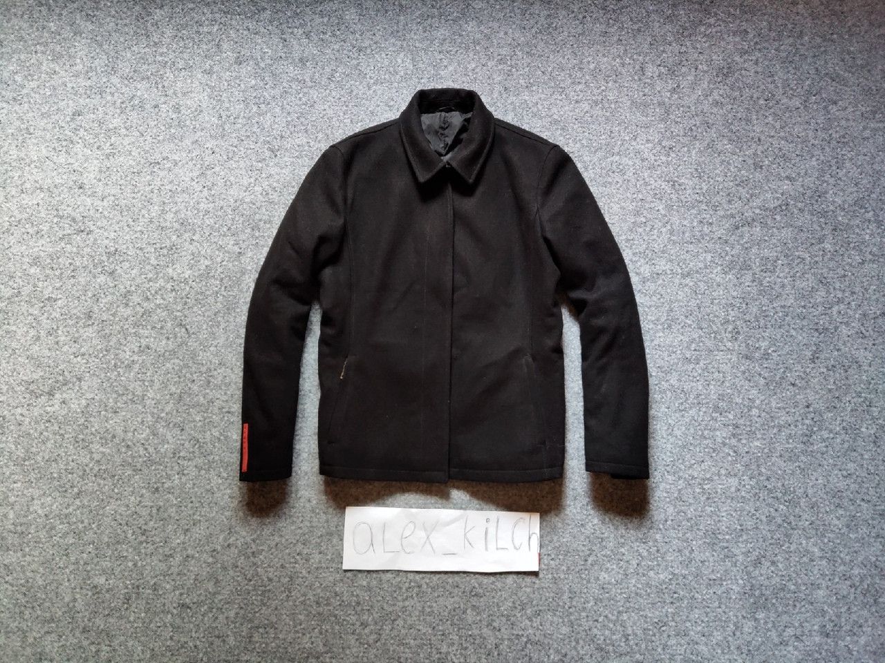 image of Prada Red Tab Wool Coat Jacket in Black, Men's (Size Small)