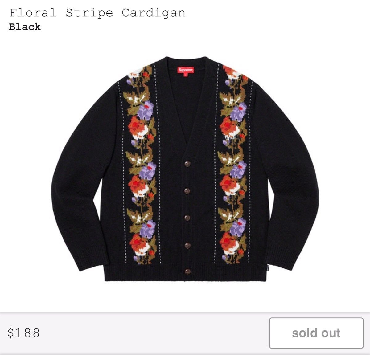 Supreme Supreme Black Floral Stripe Cardigan XL FW19 | Grailed