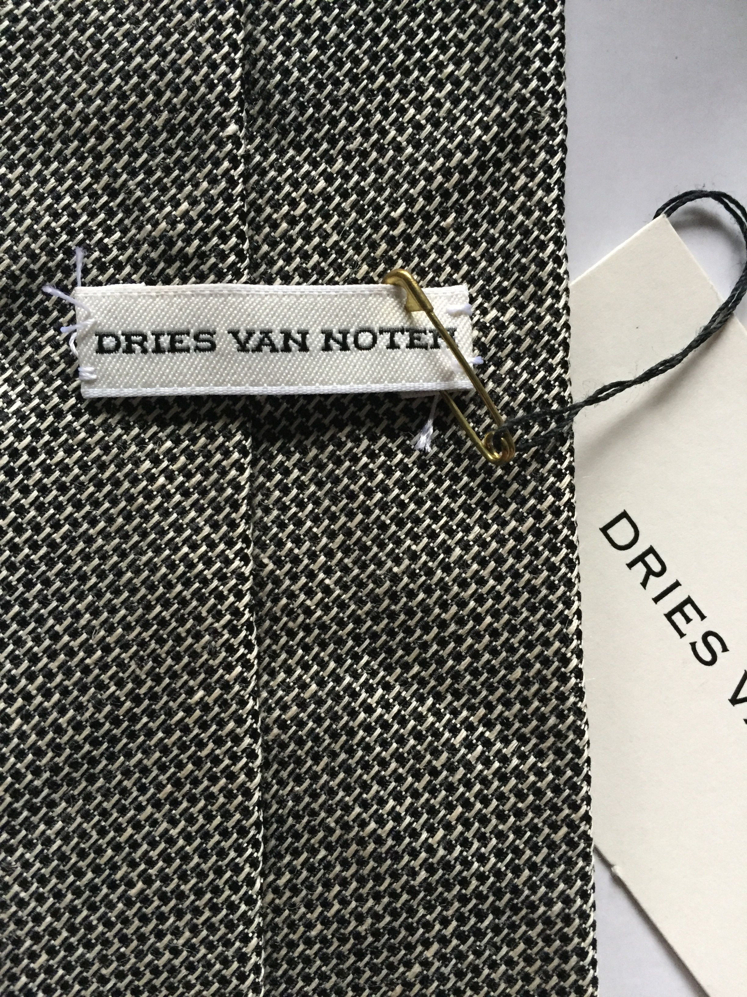 Dries Van Noten DVN Black & Silver Silk & Linen Necktie Size ONE SIZE - 5 Thumbnail