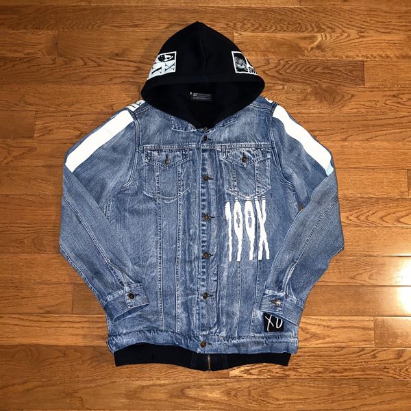 Xo scanners store hooded denim jacket