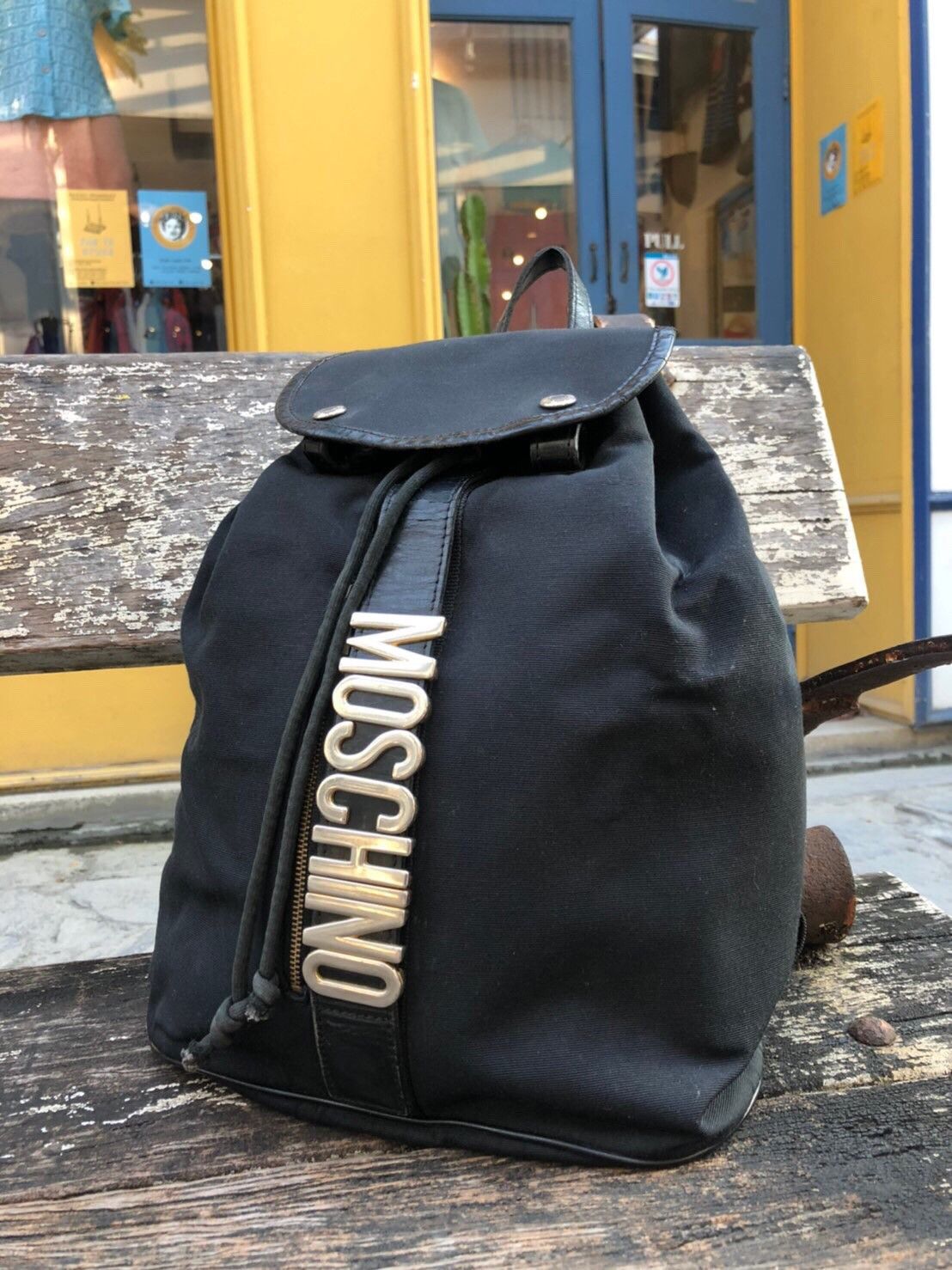 90s MOSCHINO Letter Nylon with Leather Trim Backpack Menswear
