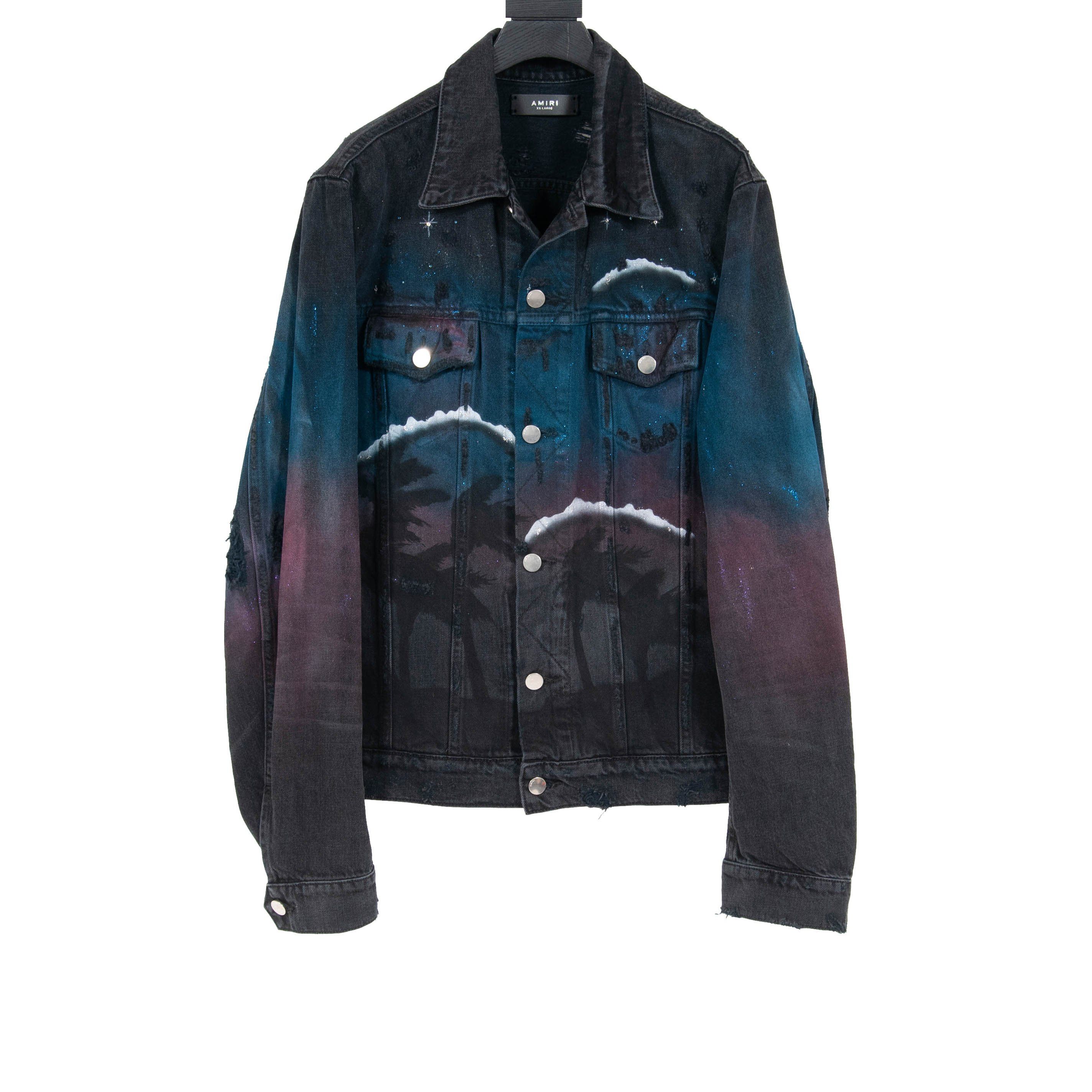 Amiri Nightscape Print Denim Trucker Jacket | Grailed