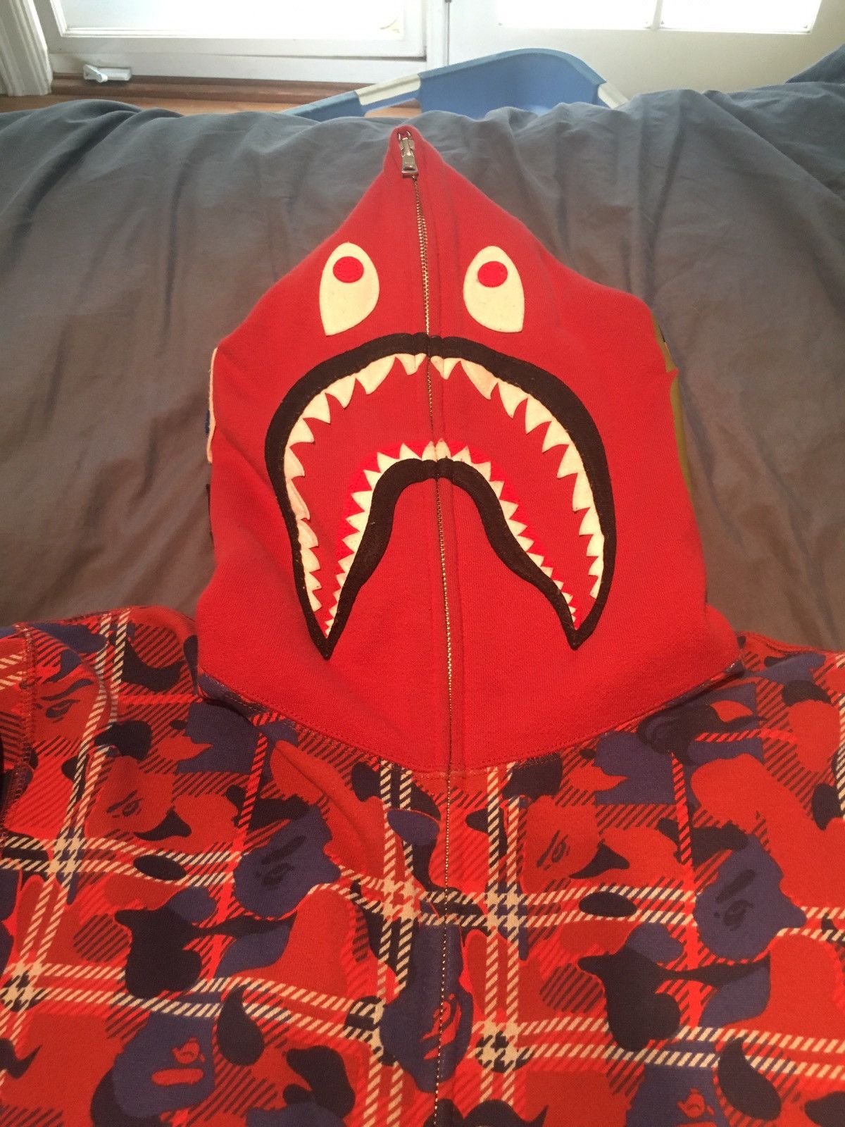 Bape Bape Plaid Camo Shark Hoodie Full Zip LIL PUMP Grailed