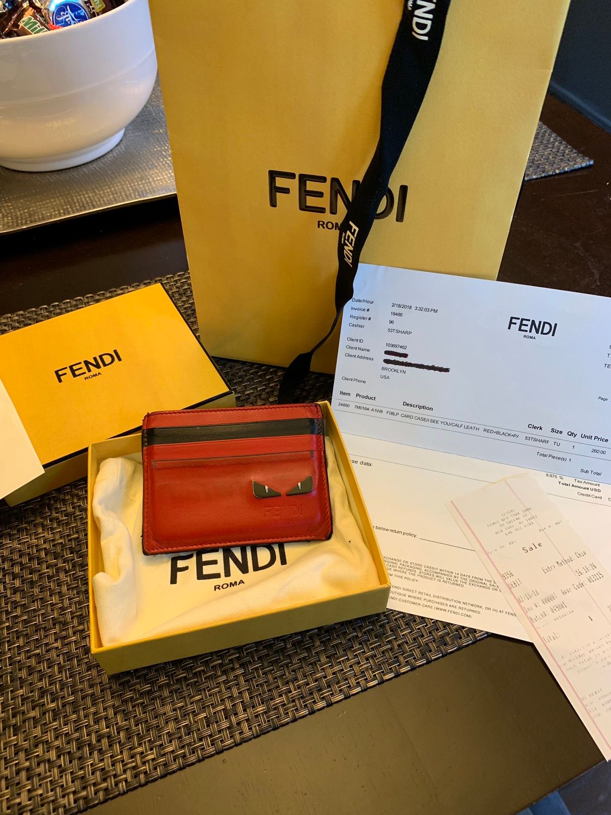 Fendi Fendi Monster Eyes See You Card Holder Red Wallet W/ RECEIPT