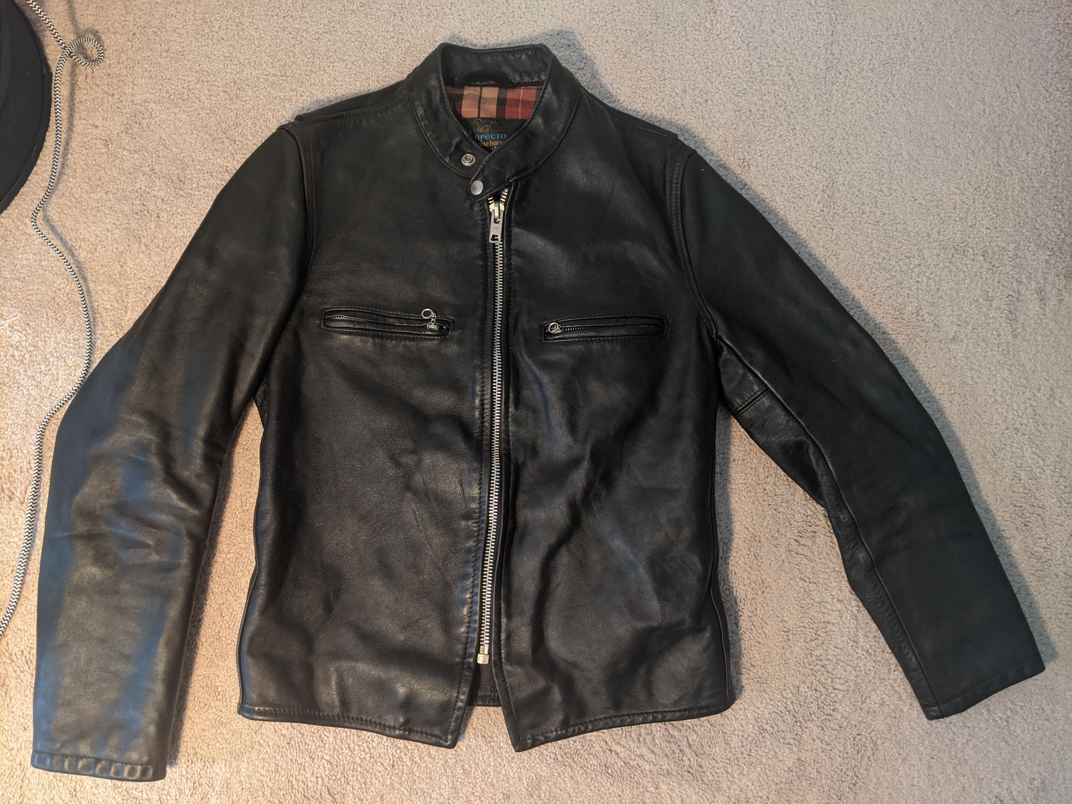 Schott Slim Cafe Racer Leather Jacket, Horsehide, sz 38