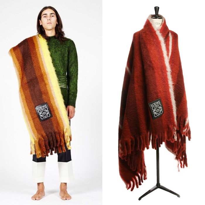 Loewe new LOEWE by JW ANDERSON red striped leather logo mohair wool blanket throw Size ONE SIZE - 1 Preview