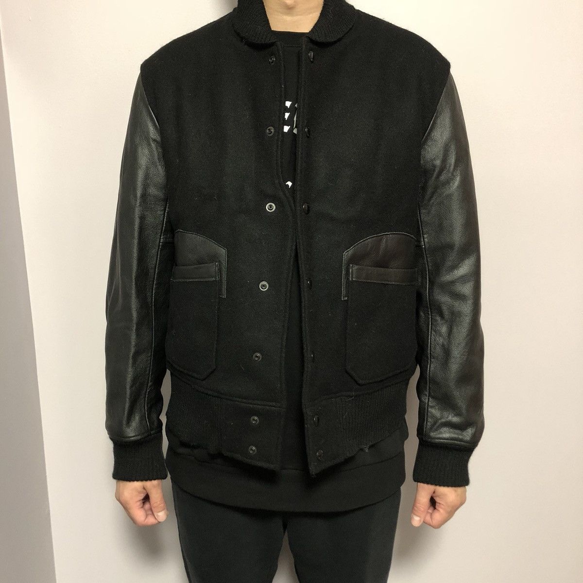 Engineered Garments × Needles × Nepenthes Bomber wool with leather sleeves Size US M / EU 48-50 / 2 - 4 Thumbnail