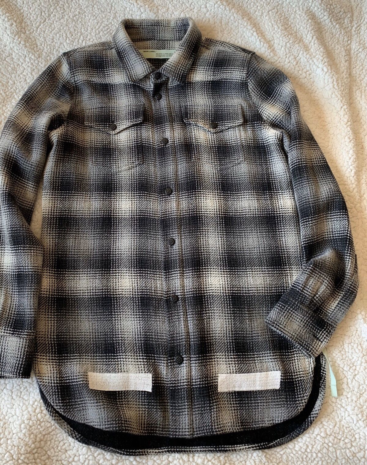 Off white distressed black check shirt