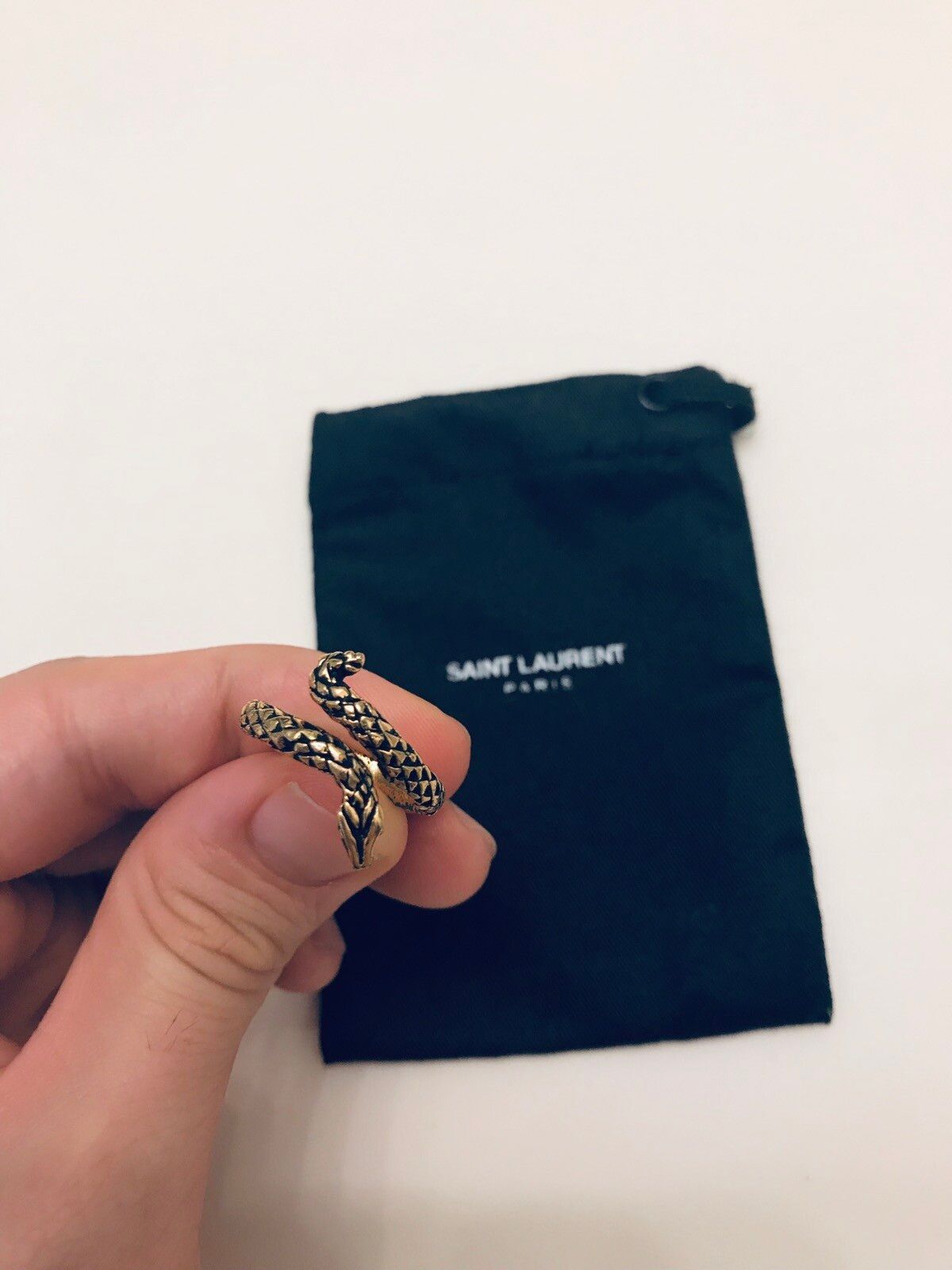Pre-owned Saint Laurent Ss15 Gold Brass Snake Ring Size 7