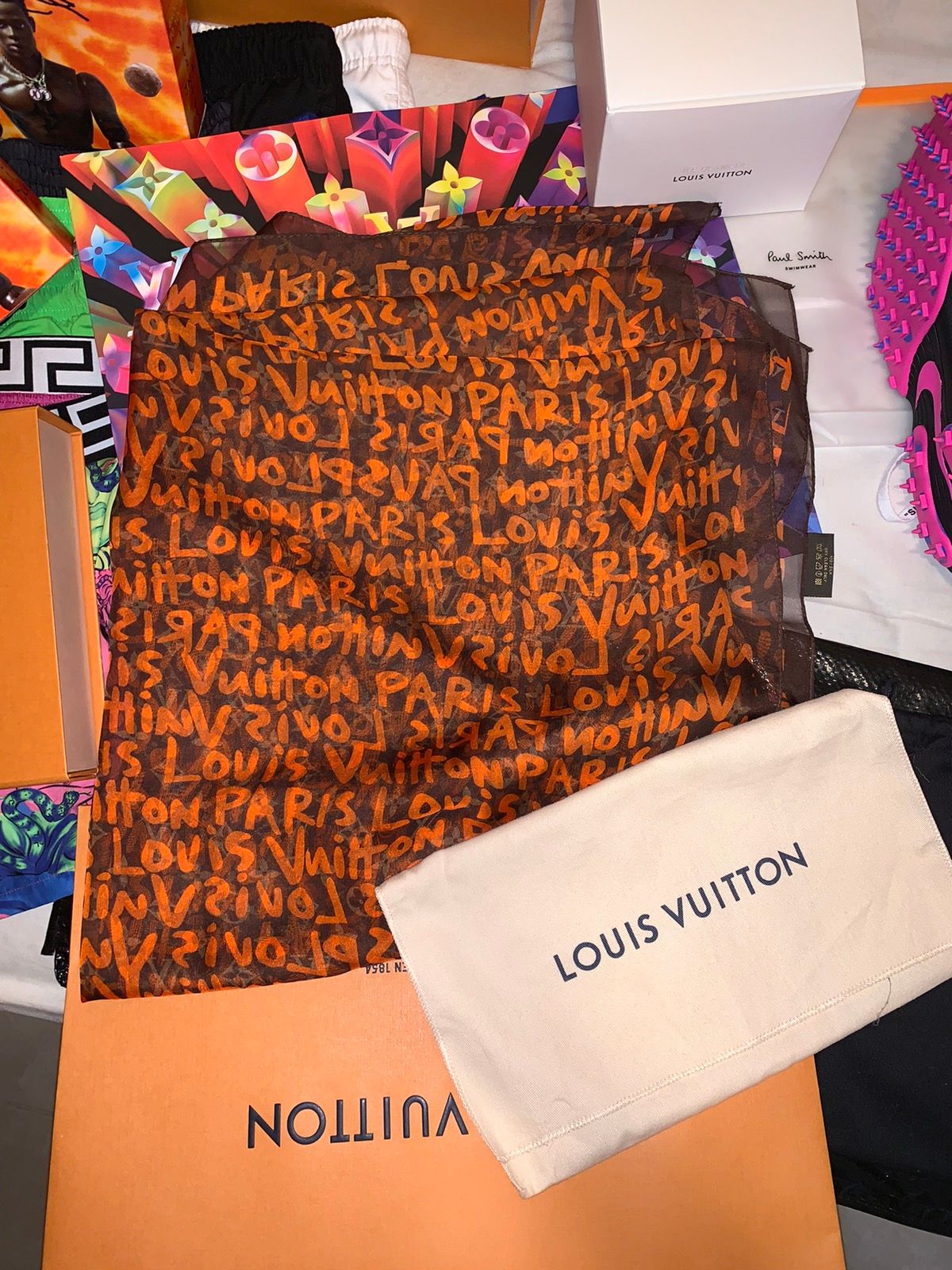 Louis Vuitton LV Monogram Graffiti Orange Silk Stephen Sprouse