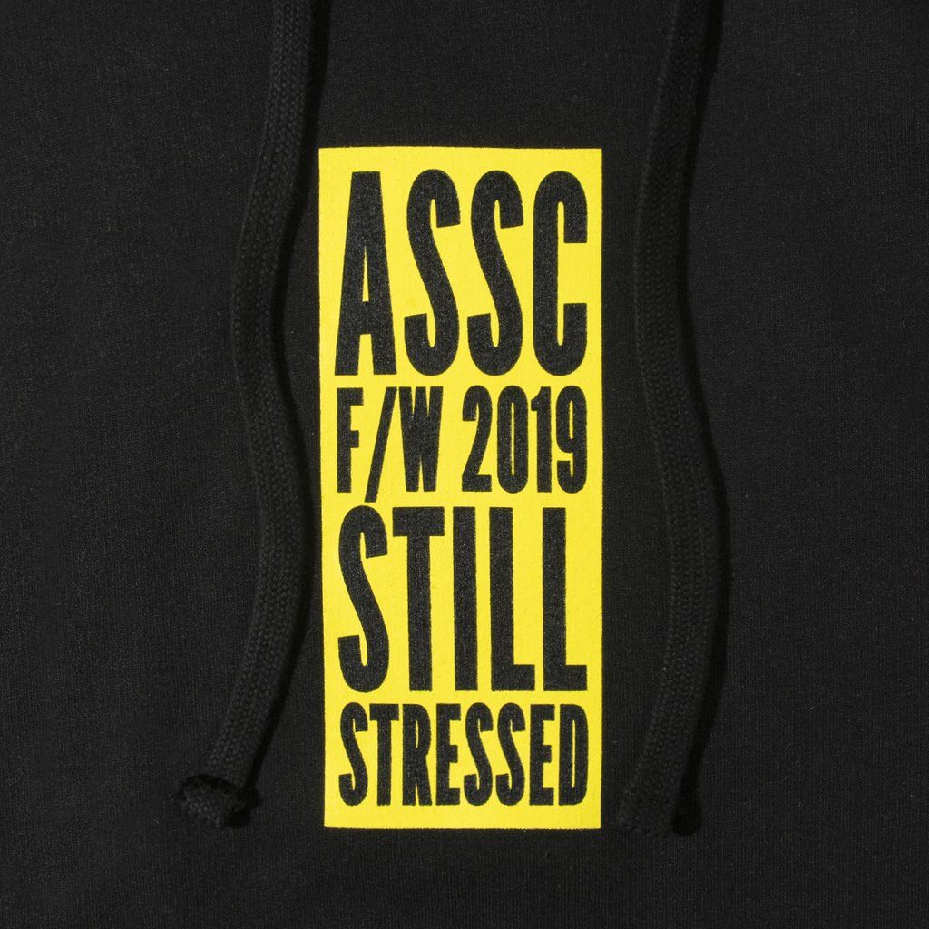 DS FW19 ASSC Yellow Box Logo Still Stressed Black Hoodie